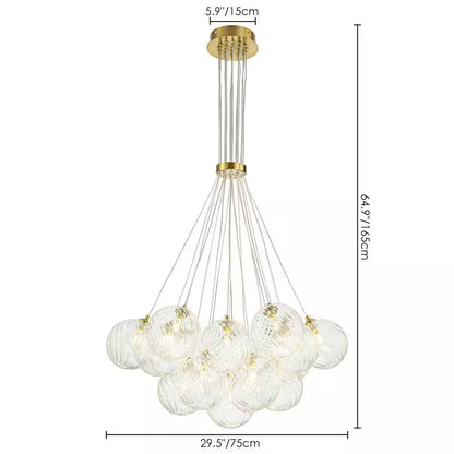 Bolton 19-Light Brass Modern Bubble Cluster, Sputnik Globe Bubble Chandelier with Swirled Glass Shades for Living Room