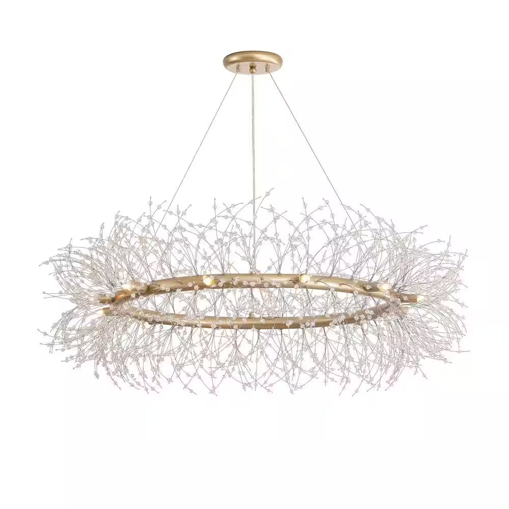 Elsa 12-Light Brushed Silver-Ish Champagne Beads Firework Chandelier