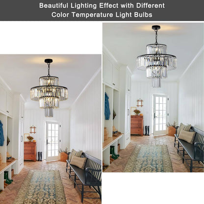 12-Light Black Crystal Chandelier Design round Chandelier for Dining Room Bedroom Living with No Bulbs Included