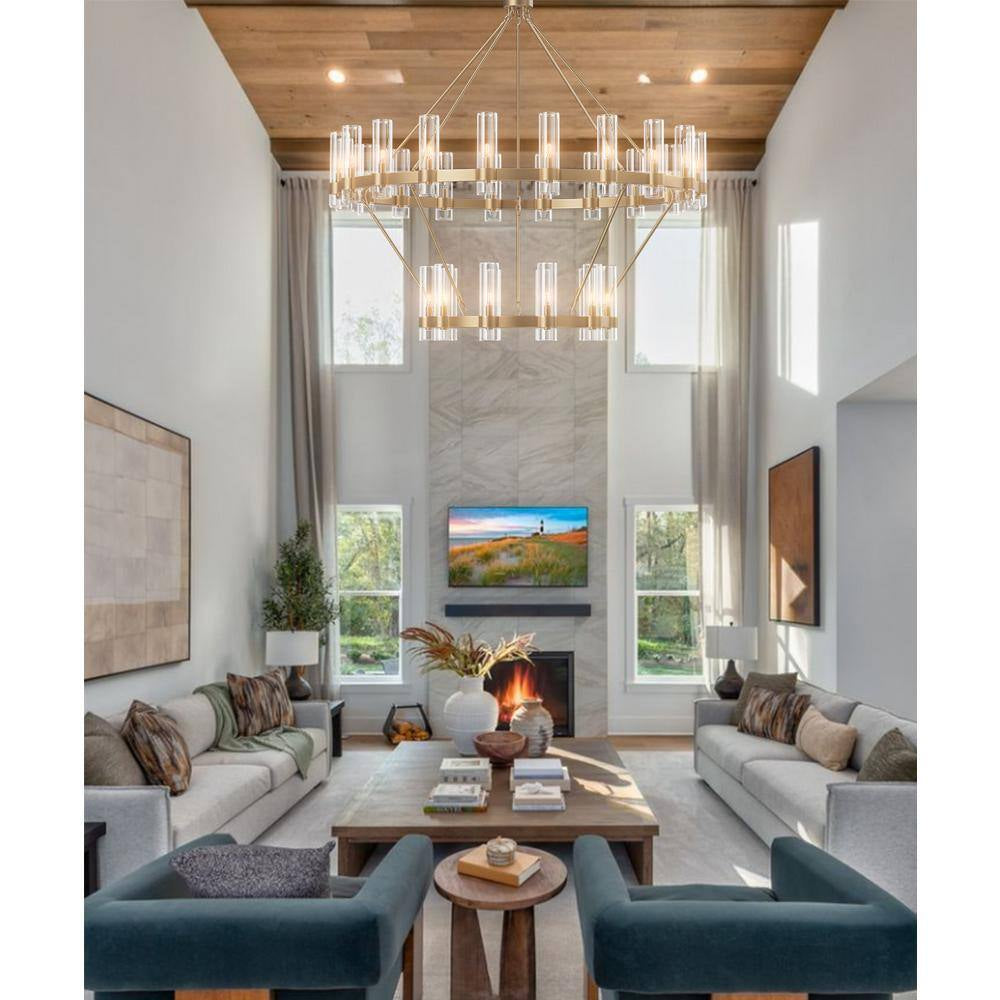 Modern Chandelier 60 In. 30-Light Gold Wagon Wheel Chandelier for Dinning Room, Foyer, Living Room, Staircase