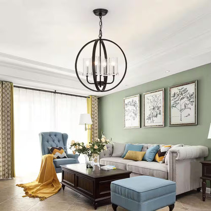 Springfield 4 -Light Shaded Globe Black Chandelier with Wrought Iron Accents
