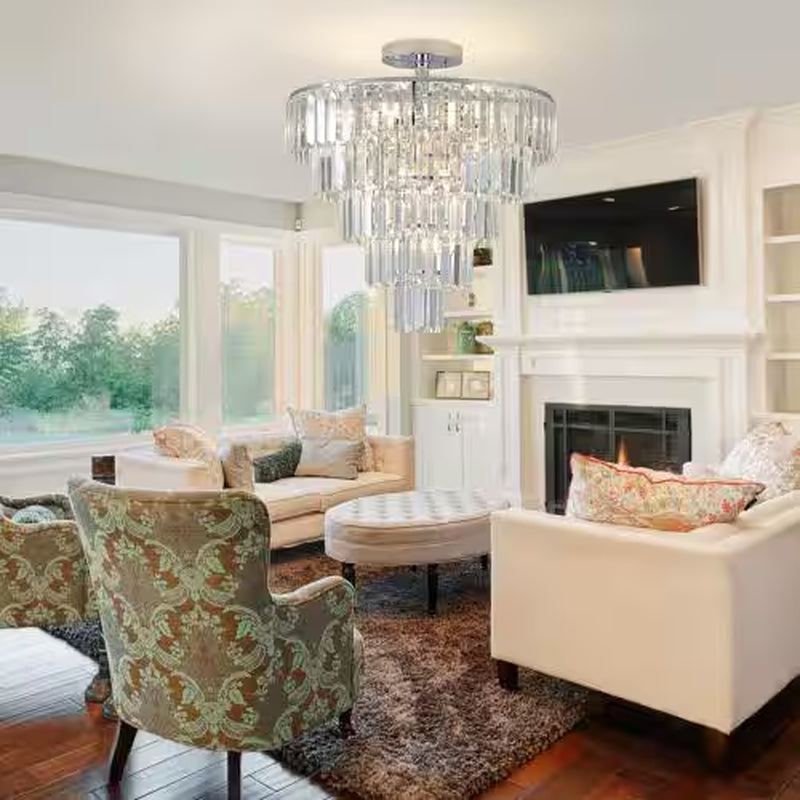 10-Light Chrome Crystal 5-Tier Chandelier for Living Room, Dining Room, Bedroom, Hallway with No Bulbs Included