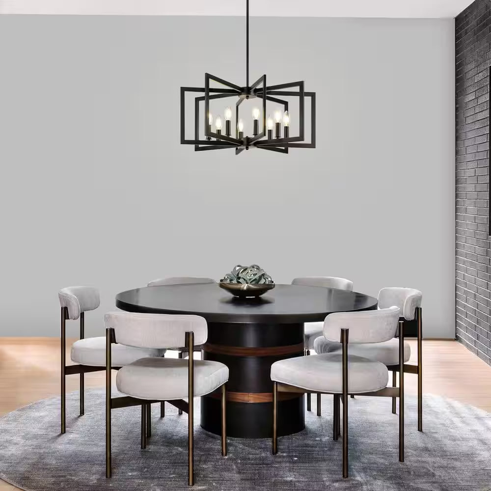 25.59 In. 8-Light Black Modern Geometric Hanging Metal Chandeliers for Dining Room Kitchen Foyer Living Room Bedroom