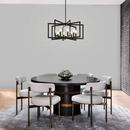 25.59 In. 8-Light Black Modern Geometric Hanging Metal Chandeliers for Dining Room Kitchen Foyer Living Room Bedroom