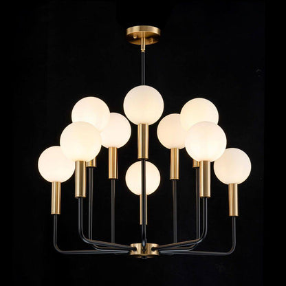 Aaron 10-Light Modern Transitional Black and Gold Uplight Frosted Glass Globe Chandelier