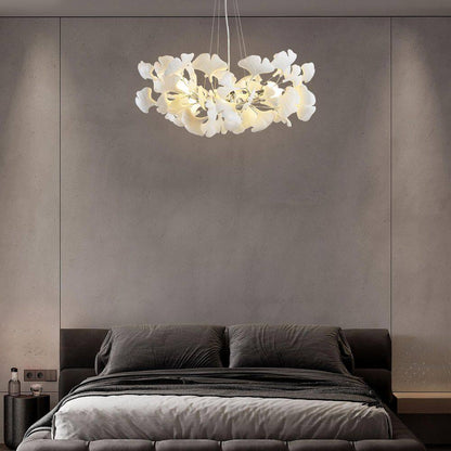 6 Light Silver Chandelier, Luxury Ginkgo Branch Chandelier for Living Room, Dining Room, Foyer, Kitchen Island-L31 In.