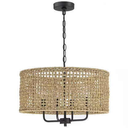 Cape 20 In. 4-Light Bohemian Drum Chandelier with Straw Hand Woven Shade
