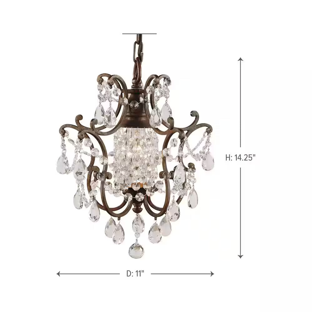 Maison De Ville 1-Light British Bronze French Country Classic Mini Crystal Candlestick Chandelier with Bead Accents