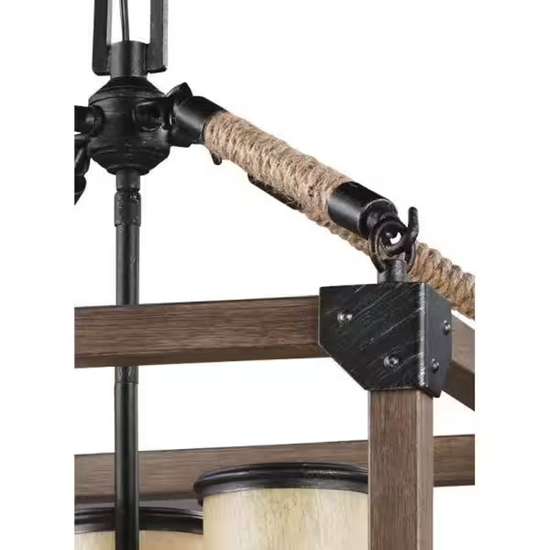 Dunning 3-Light Weathered Gray and Distressed Oak Rustic Farmhouse Single Tier Hanging Candlestick Chandelier