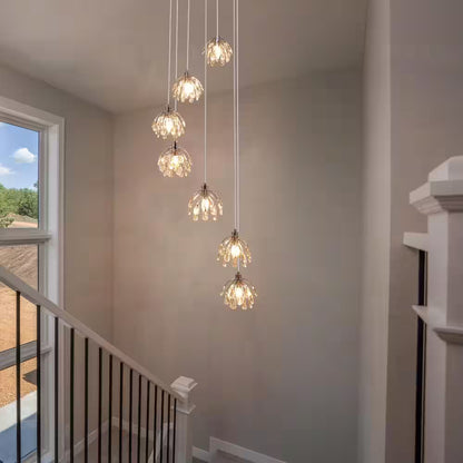 Adelman 7-Light Dimmable Modern Chrome Crystal Chandelier for Stairs Foyer High Ceiling Living Room