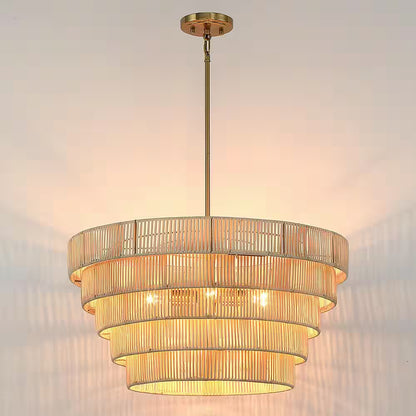 Piersan 26 In. 5-Light Brass Modern Bohemian Chandelier with Tiered Rattan Shade