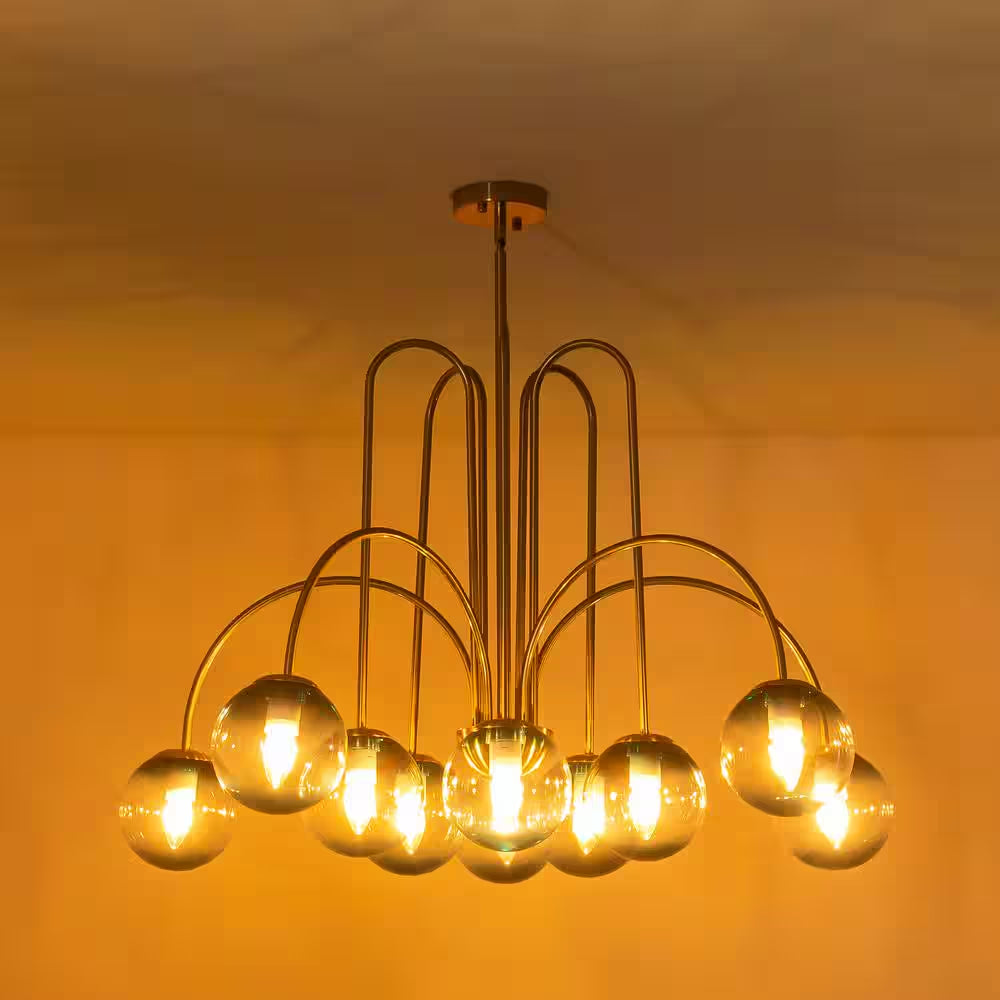 Ayden Modern 10-Light Gold Sputnik Sphere Chandelier with Blue Glass Globe Bubble