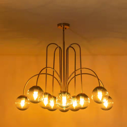 Ayden Modern 10-Light Gold Sputnik Sphere Chandelier with Blue Glass Globe Bubble