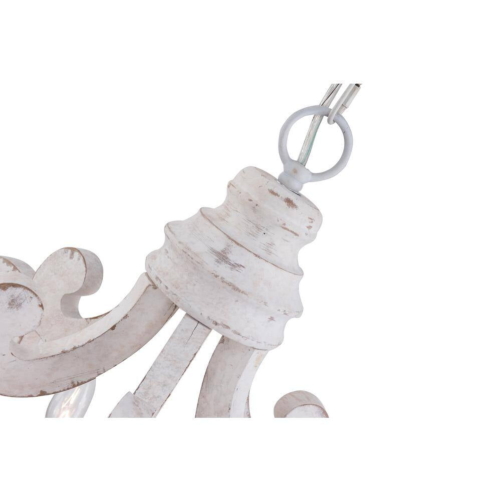 Voitto Cottage Chic Crown 6-Light Distressed White Wood Chandelier with Farmhouse Wooden Pendant