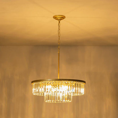 6-Light Gold Modern/Contemporary 2-Tier Drum Crystal Chandelier
