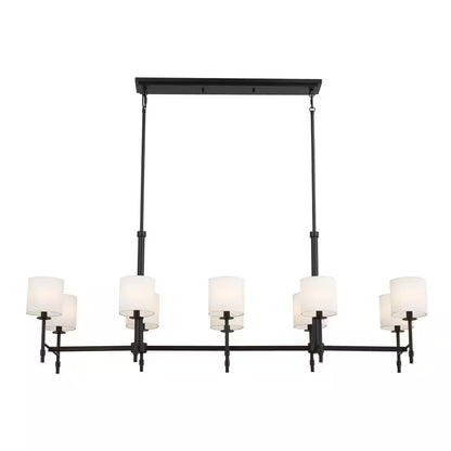 Ali 56.5 In. 10-Light Black Traditional Shaded Linear Chandelier for Dining Room