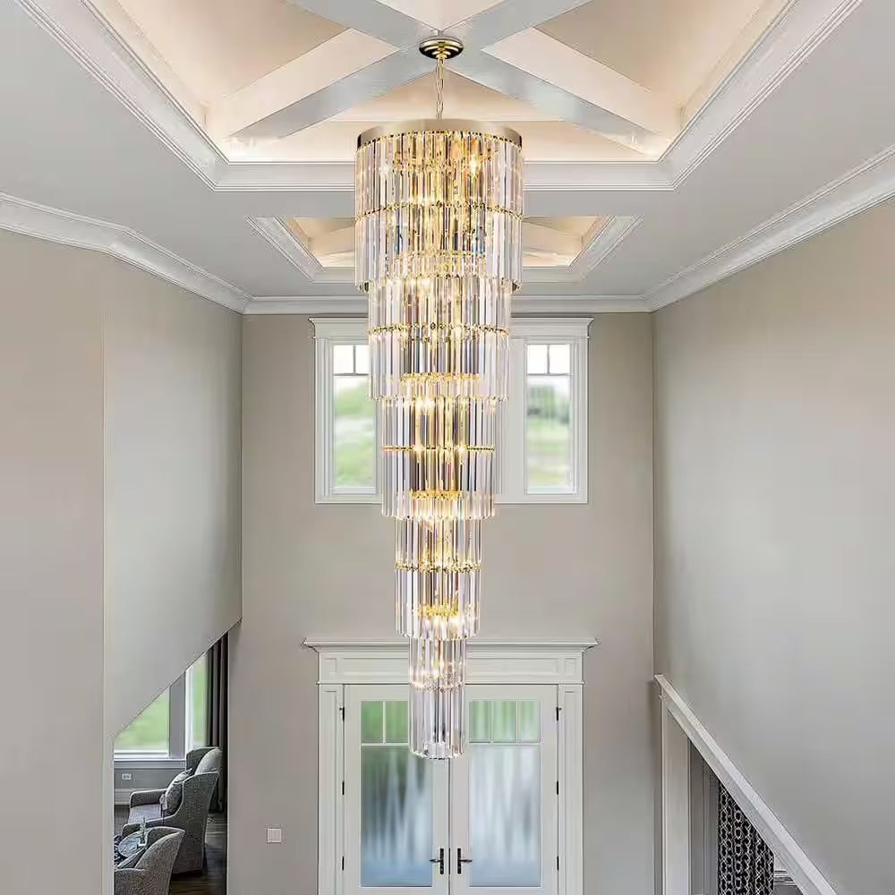 Modern Chandelier 125 In. 20-Light Gold Chandelier for Staircase, Foyer, Living Room,Crystal Chandelier for High Ceiling