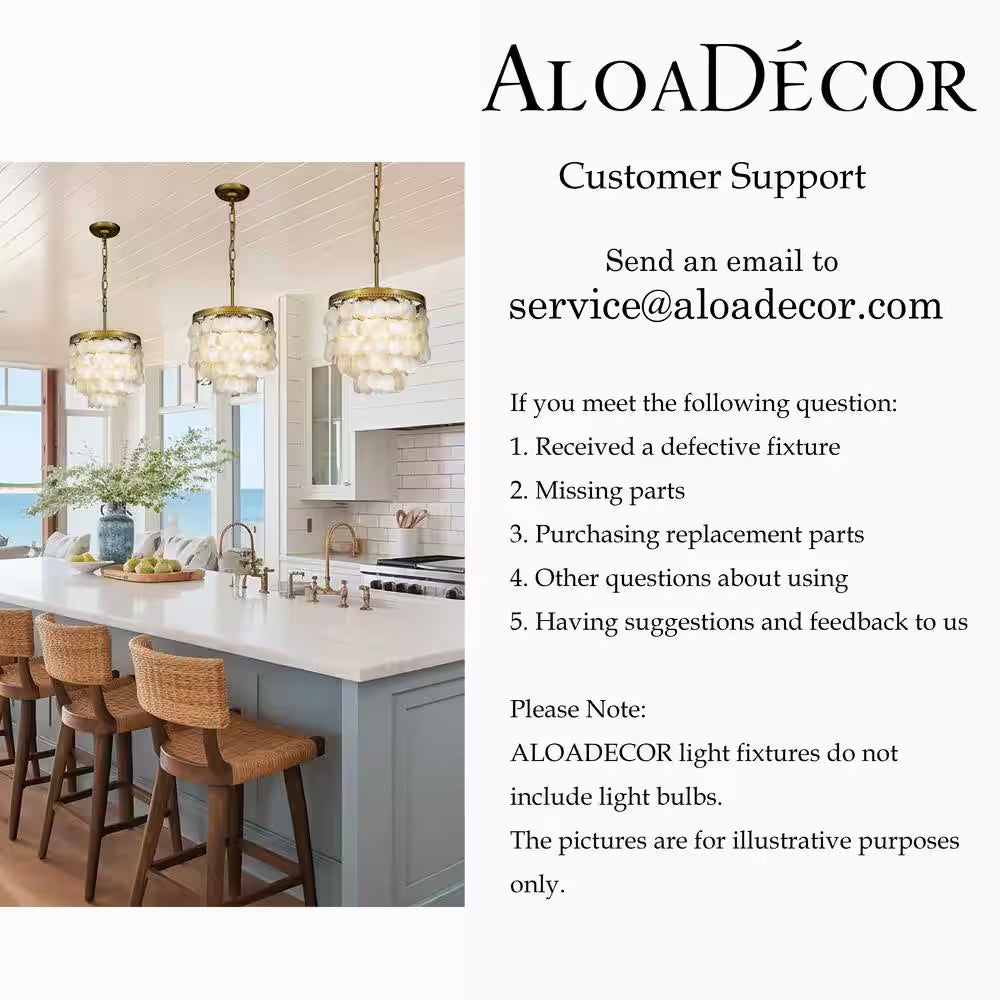 3-Light 13 In. Small Coastal Seashell Chandelier in Paintd Brass Farmhouse Pendant Light for Dining Room