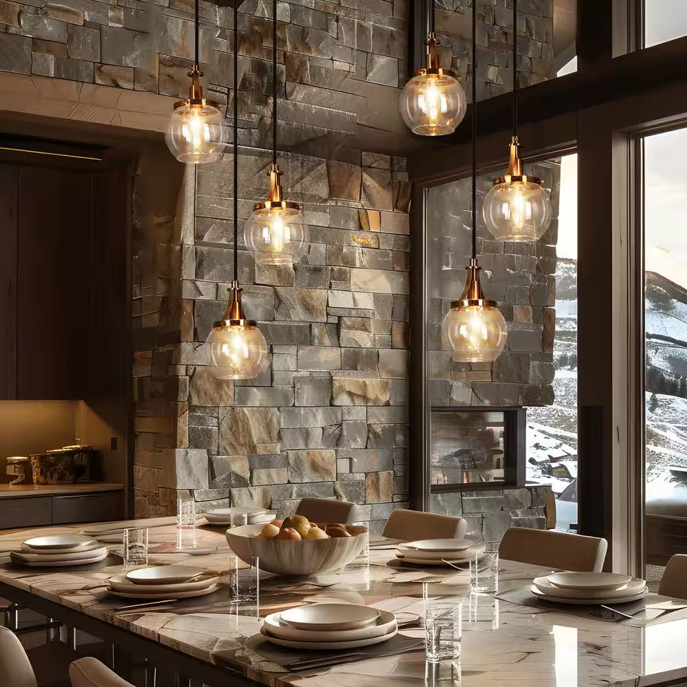 Transitional 3-Light Black and Plated Brass Cluster Chandelier with Clear Globe Glass Shade Foyer Hanging Pendant