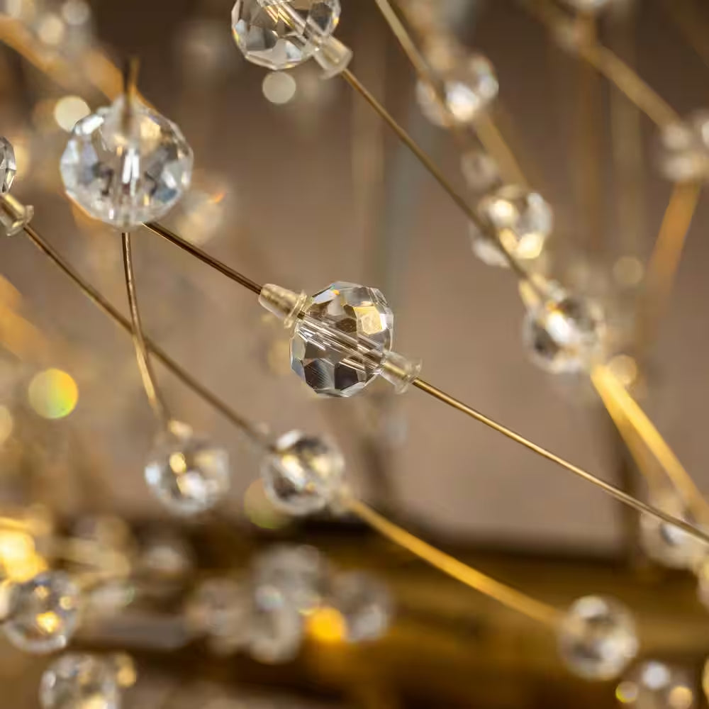 39 In. 12-Light Modern Firework Crystal Chandelier Glam round Pendant Light in Antique Bronze for Dining Room