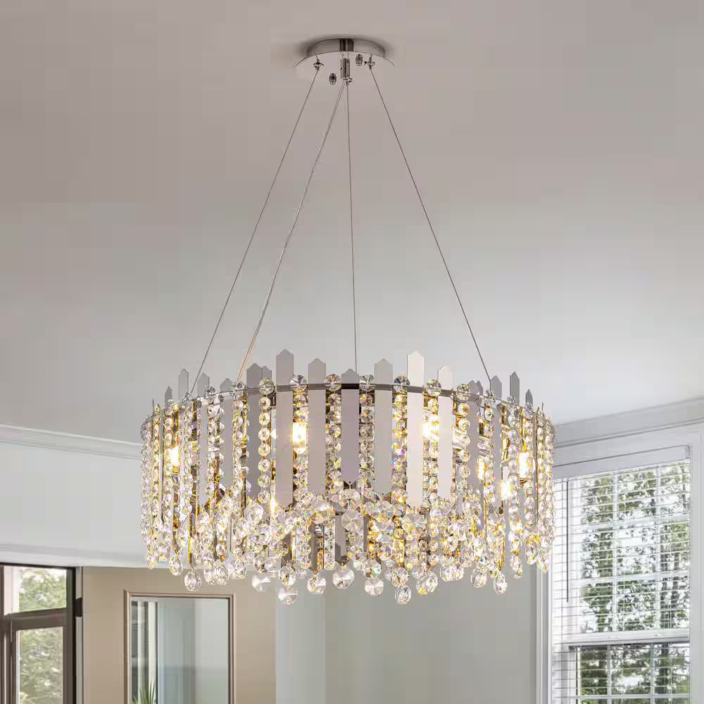 23.6 In. Modern 8-Light Chrome Crystal Chandelier Circle round 2-Tiers Chandelier for Dining Living Room Bedroom