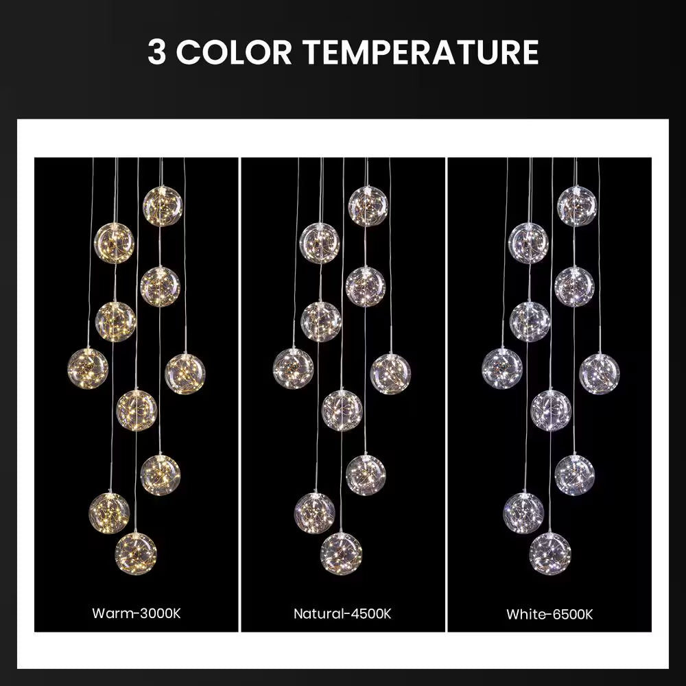 10-Light Chrome Modern LED Strip Chandelier with Clear Glass Shade for Foyer Entryway Lighting