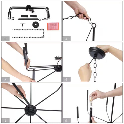 Industrial 31.5 In. 8-Light Black Candlestick Chandelier for Living Room Dining Room Modern Cottage Large Ceiling Light