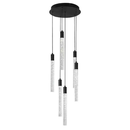 6-Light Dimmable Integrated LED Black Crystal Chandelier for Stairs Dining Room Hallway