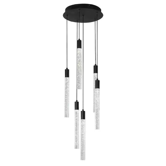 6-Light Dimmable Integrated LED Black Crystal Chandelier for Stairs Dining Room Hallway