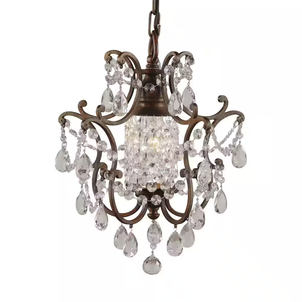 Maison De Ville 1-Light British Bronze French Country Classic Mini Crystal Candlestick Chandelier with Bead Accents