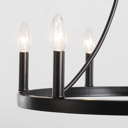 6-Light Black Farmhouse Wagon Wheel Chandelier Rustic Dining Room Pendant Light