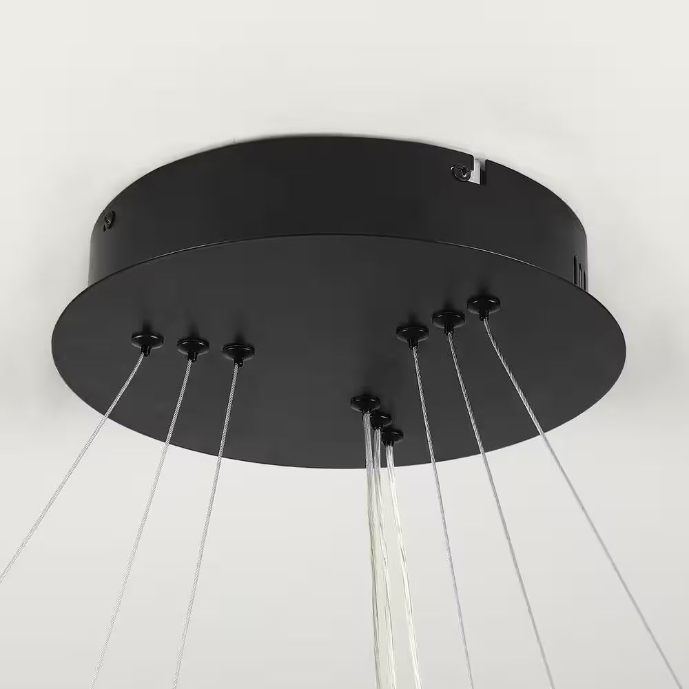 31 In. 3-Light Modern Black Geometric Adjustable Styling Tiered Integrated LED Chandelier for Bedroom and Kitchen Island