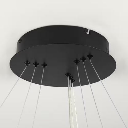 31 In. 3-Light Modern Black Geometric Adjustable Styling Tiered Integrated LED Chandelier for Bedroom and Kitchen Island