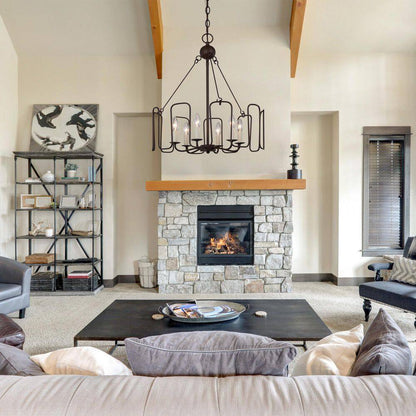 Rustic Brown Drum Dining Room Chandelier, 6-Light Cottage Wagon Wheel Living Room Kitchen Island Chandelier