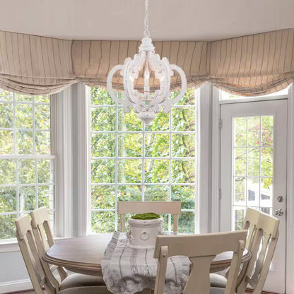 Voitto Cottage Chic Crown 6-Light Distressed White Wood Chandelier with Farmhouse Wooden Pendant