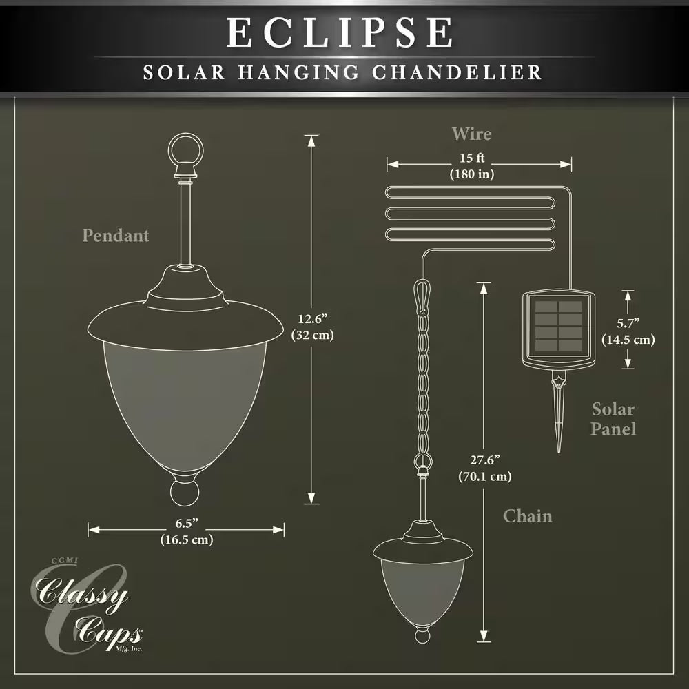 Eclipse 5-LED Outdoor Black Integrated LED Solar Hanging Chandelier