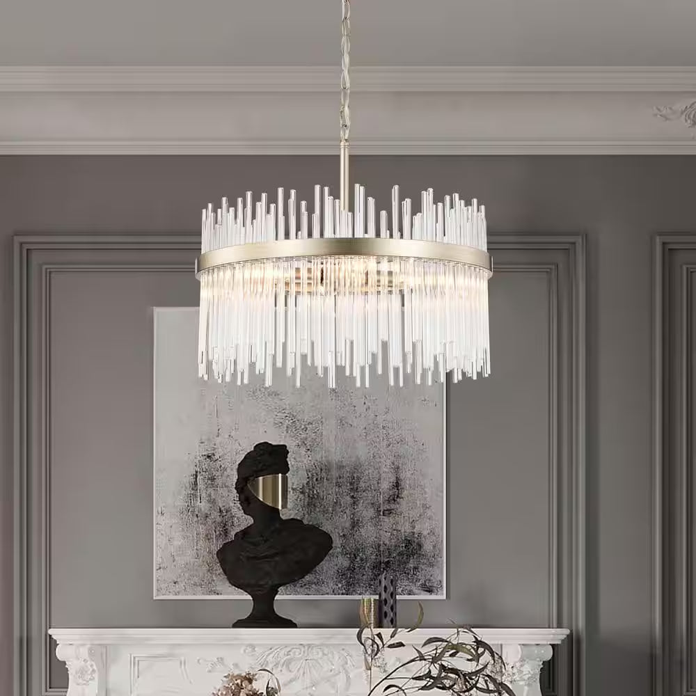 Hebe 19.7 In. Dia 5-Light Brushed Champagne Silver Clear Glass Bars Chandelier