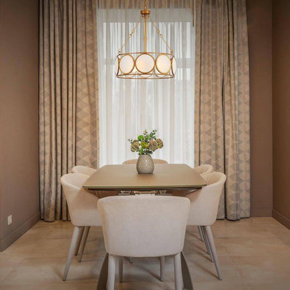 3-Light Antique Gold Modern Pendant Light, Frosted Glass round Chandelier, Transitional Dining Room Drum Chandelier