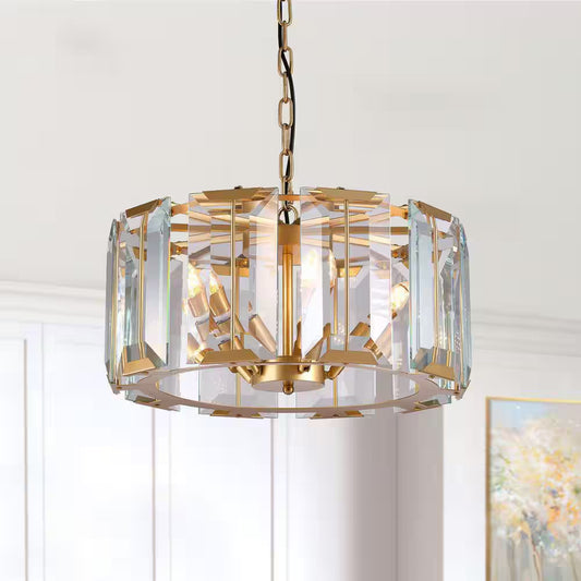 19.7 In. 5-Light Gold Crystal Drum Chandelier Modern Pendant Light for Dining Room, Living Room, Kitchen