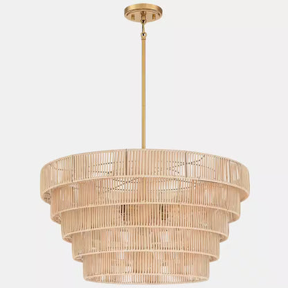 Piersan 26 In. 5-Light Brass Modern Bohemian Chandelier with Tiered Rattan Shade
