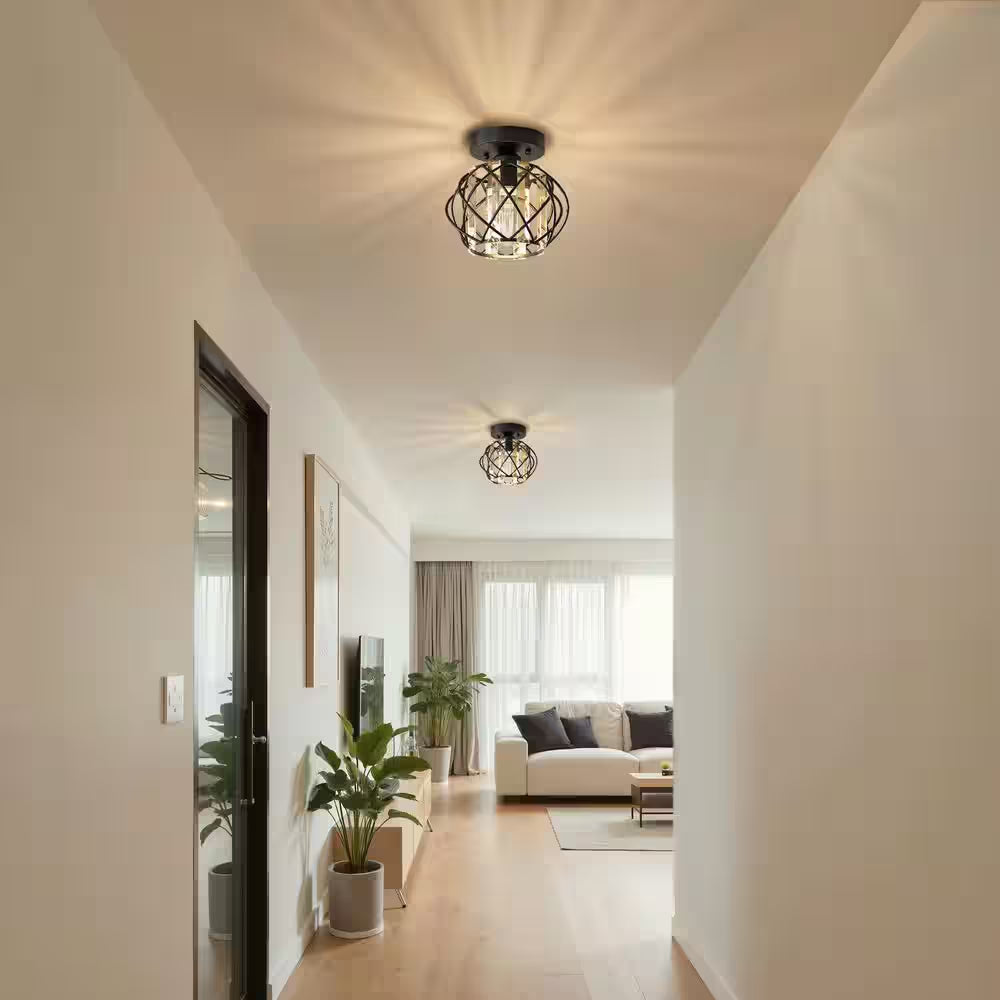 7 In. 1-Light Crystal Semi Flush Mount Ceiling Light Fixture, E26 Hallway Chandelier for Entry, Bedroom Bathroom