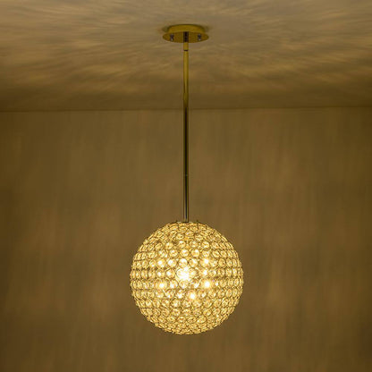 Ramas 1-Light Antique Gold Globe Chandelier with Crystal Accents for Kitchen Island