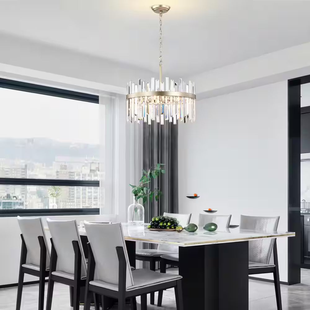 Celina 18.5 In. Brushed Champagne Silver 5-Light Drum Crystal Chandelier