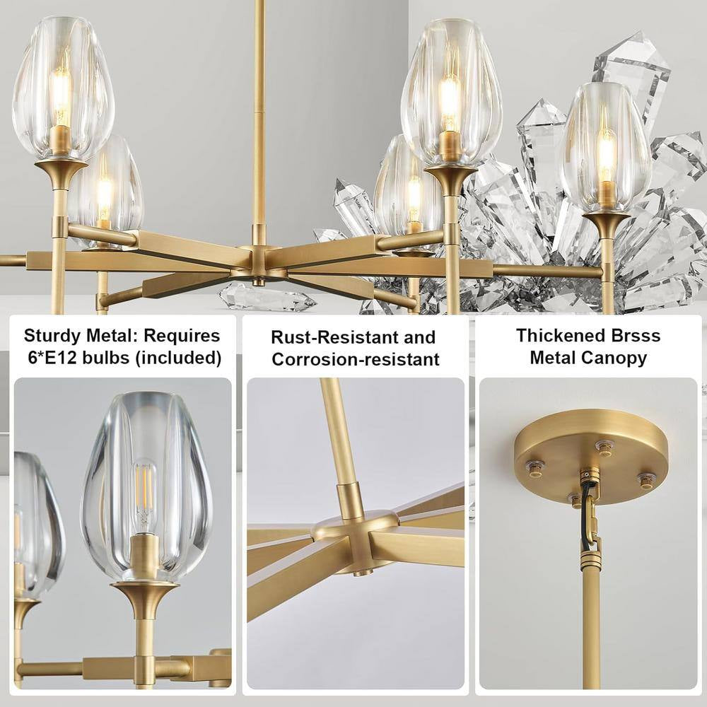 Modern Tulip Chandelier 42 In. 6-Light Gold Tulip round Chandelier for Dining Room, Living Room, Foyer, Hallway