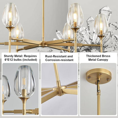 Modern Tulip Chandelier 42 In. 6-Light Gold Tulip round Chandelier for Dining Room, Living Room, Foyer, Hallway