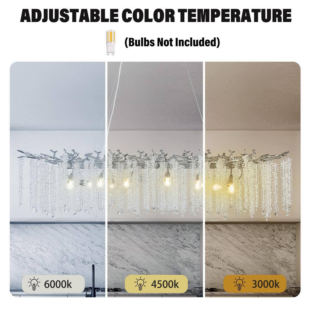14-Light Silver Chandelier, Luxury Flush Mount Chandelier with K9 Crystal, for Dining Room, Living Room, Kitchen