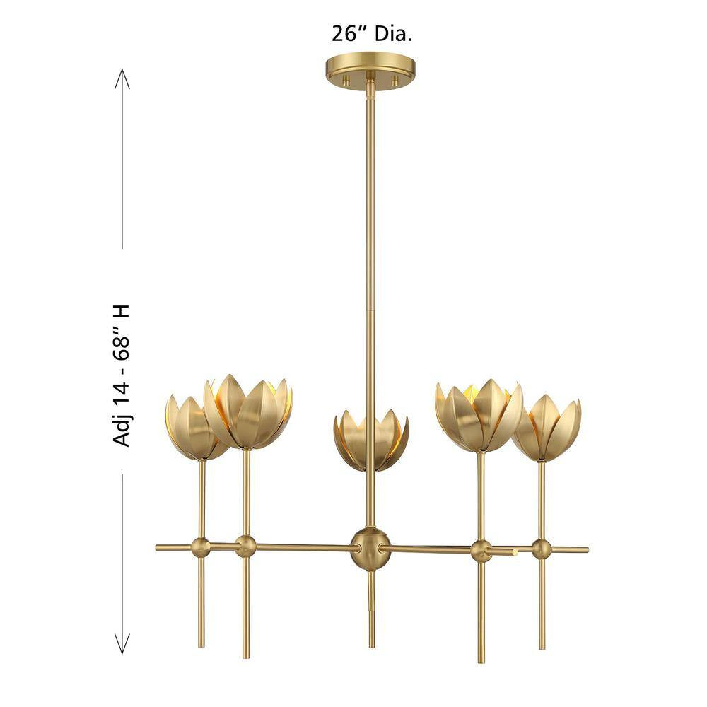 Meridian 26 In. W X 14 In. H 5-Light Natural Brass Bohemian Chandelier with Metal Shades