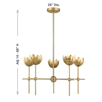 Meridian 26 In. W X 14 In. H 5-Light Natural Brass Bohemian Chandelier with Metal Shades