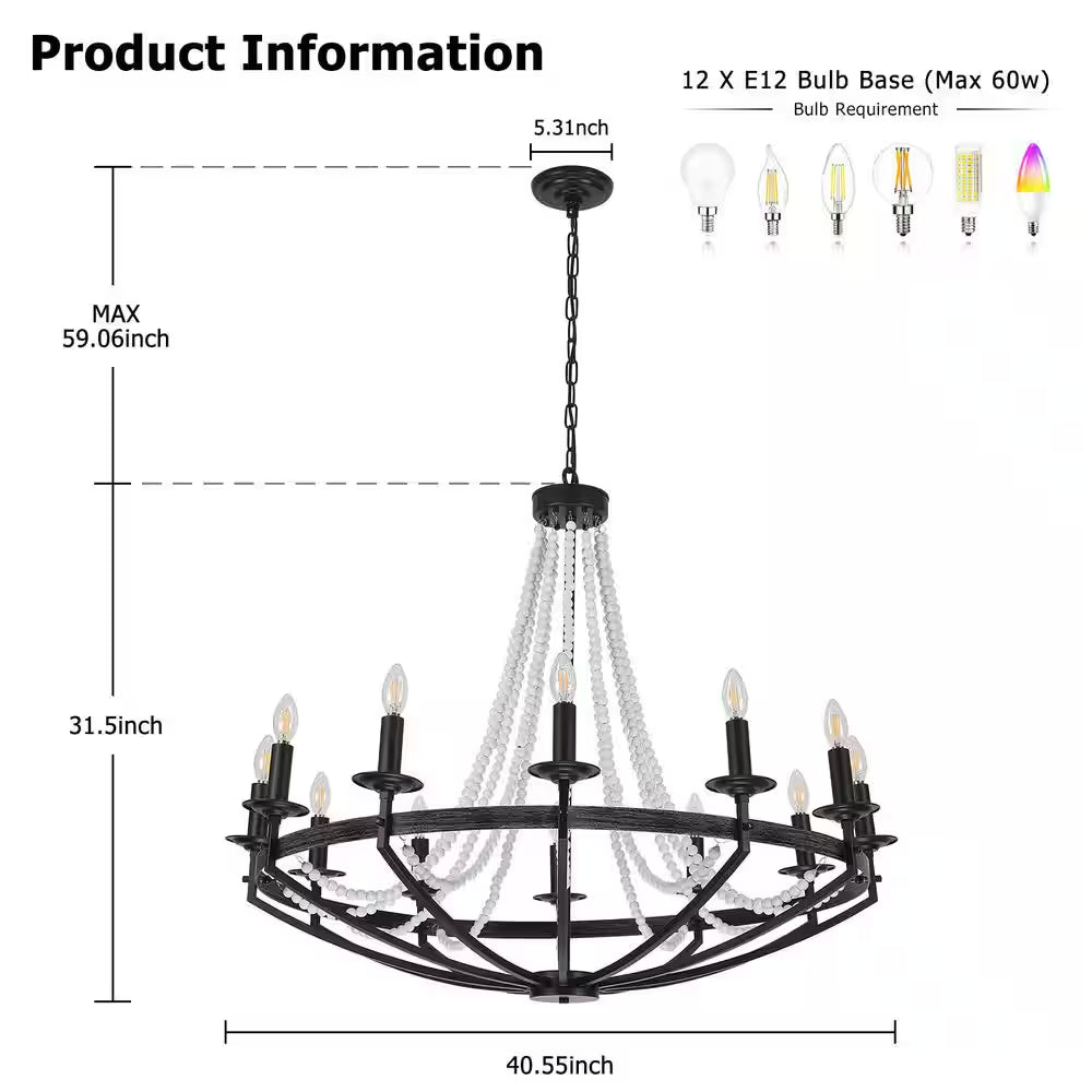 12-Light Rustic Candle Style Modern Industrial Chandelier Ambient Lighting for Dining Room Living Room Foyer