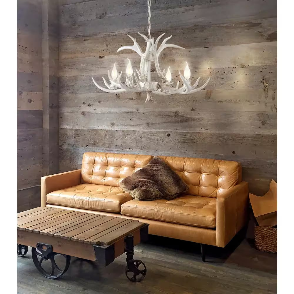 Eldora 26 In. Adjustable Resin Antler 4-Light White LED Chandelier